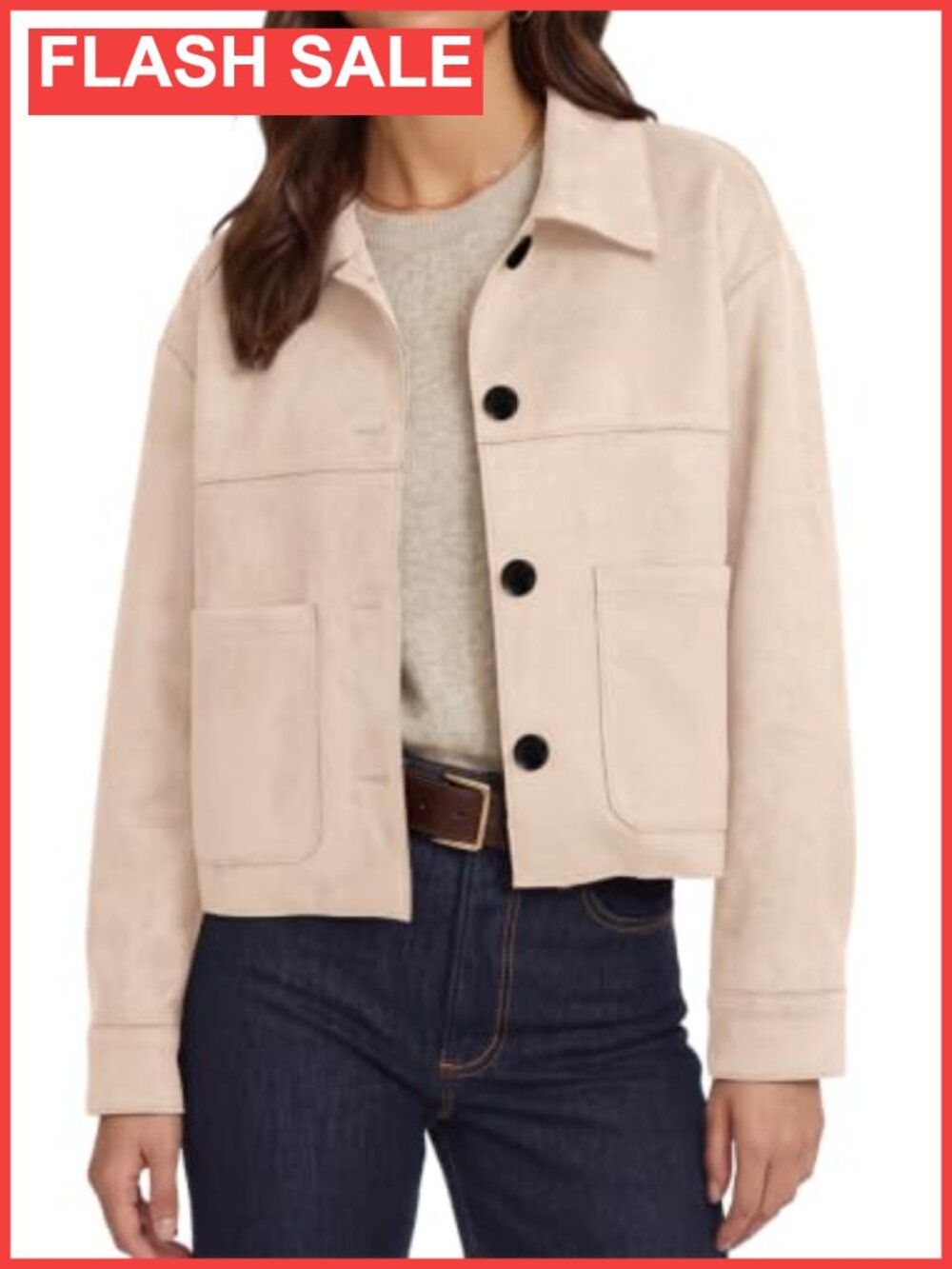 Faux Suede Cropped Bomber Jacket Lightweight Button Casual Coat